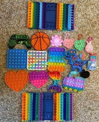 Large Lot (20) of Pop It Fidget Toys & Keychains - Sensory- Stress Relief - ADHD
