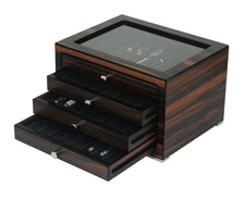 Wood 32 slots Fountain Pen Box with Glass Window and 4 pull-out Drawers, Luxu...