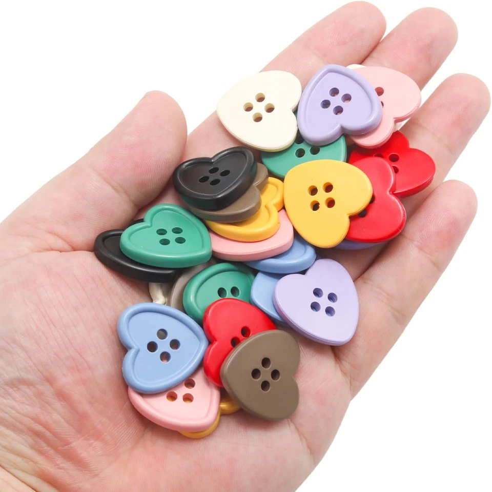 50 Pack Colorful Heart Shaped Buttons, Multicolor Resin Buttons Assorted for Sew - Image 3 of 4