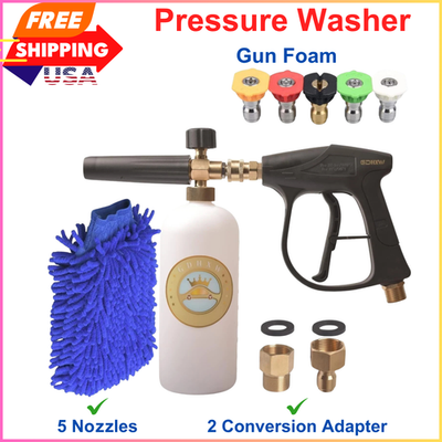 #ad Gun Foam Pressure Washer Cannon 5 Nozzles 2 Conversion Adapter Cleaning Gloves $35.72