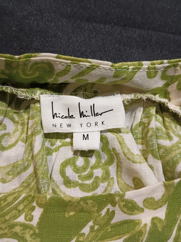 Nicole Miller Women's Linen Blend Square Neck 3/4 Sleeve Blouse Boho Green Sz M  - Image 2 of 4