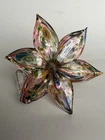 Murano Hand Blown Art Glass Flower Pink Green Gold Swirl Sculpture