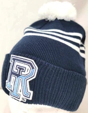 NEW Rhode Island Ram Adidas White Cuffed Pom Blue Beanie Cap Hat Adult OSFM
