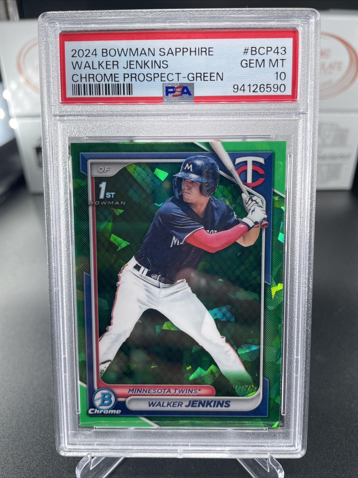 WALKER JENKINS 2024 BOWMAN CHROME 1ST GREEN SAPPHIRE /99 Twins Psa 10