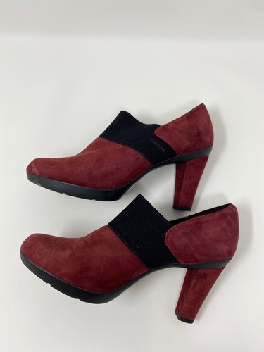 Geox Respira Suede High Heel Shoes Booties Red Maroon Purple 37 D34R4C