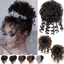 Afro Kinky Curly Bangs Clip in Front Fringe Hairpiece Drawstring Bun Extensions
