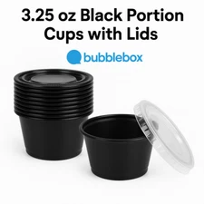 3.25 oz Black Plastic Portion Cups with Lids Disposable Soufflé To-Go Containers
