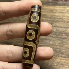 Tibetan Nine Eye Dzi Bead Pendant 14x60mm Natural Agate Amulet Unisex Jewelry