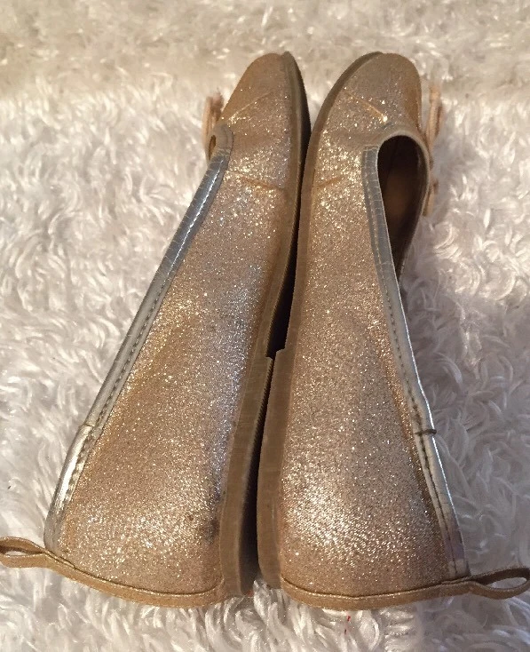 Gold Glitter Ballet Flats Shoes Size 4 Big Girls Slip On Dressy Casual Crazy 8 - Image 3 of 4