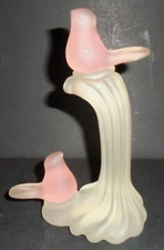 Vintage Crowning Touch Collection Pink Satin Art Glass Statue - Birds on Branch