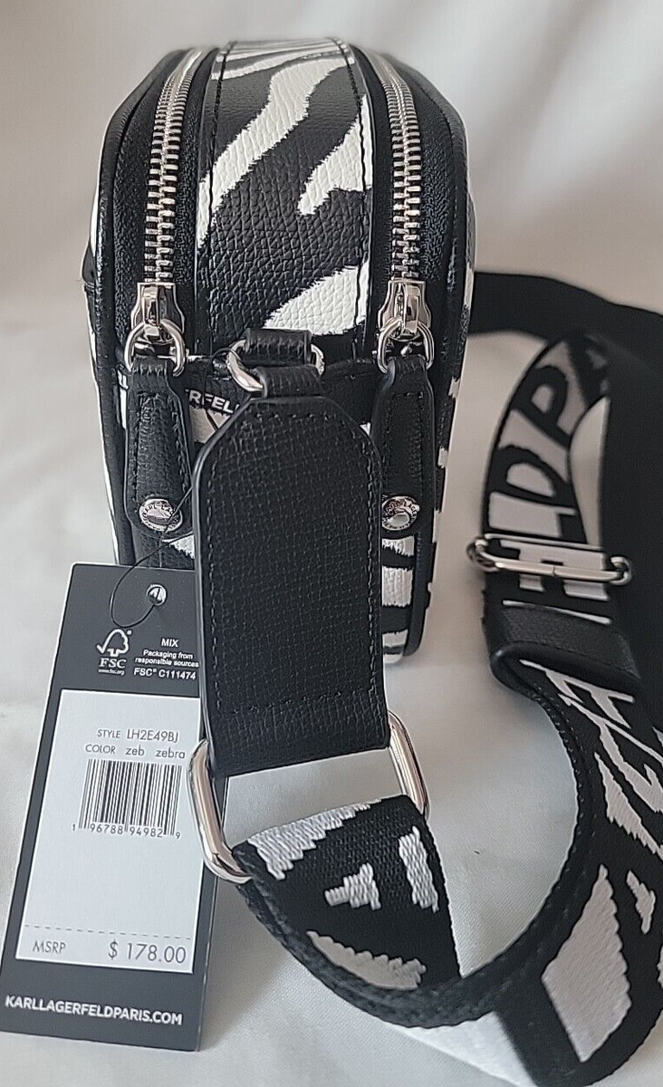 Karl Lagerfeld Zebra Striped Crossbody Duo Zip Camera Bag Karl Lagerfeld Zebra Striped Crossbody Duo Zip Camera Bag