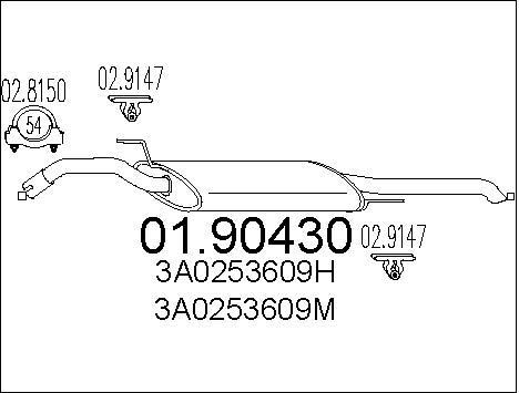 Silencieux arrière pour VW Passat B3 B4 break et berline 1.8 et 1.9 TD