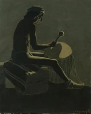 Lon Megargee : Native American Seated with a Drum : Archival Art Print