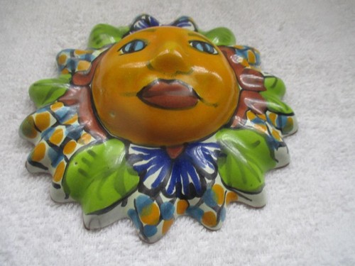 Vintage Mexican Folk Art Talavera MINI MOON Ceramic Handmade Wall Hanging 4-1/2" - Picture 2 of 7