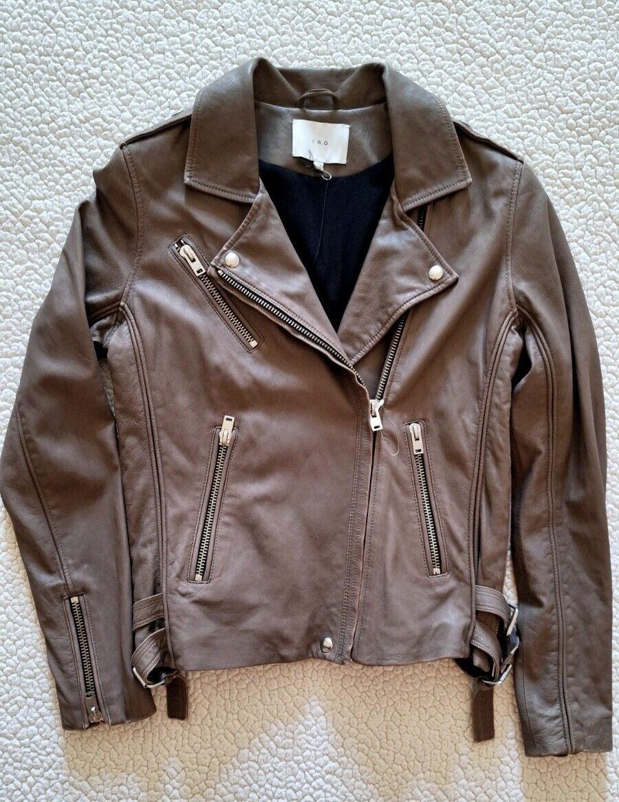 IRO Tara Leather Moto Jacket In Brown FR 42 US 8 10 Org IRO Tara Leather Moto Jacket In Brown FR 42 US 8 10 Org