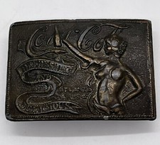 Coca Cola Belt Buckle Refreshing / Delicious Lady Tiffany Foundry Lewis Nude VTG
