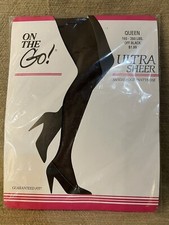 On the Go Vintage Sandalfoot Pantyhose Ultra Sheer Off Black Size Queen 165 lb