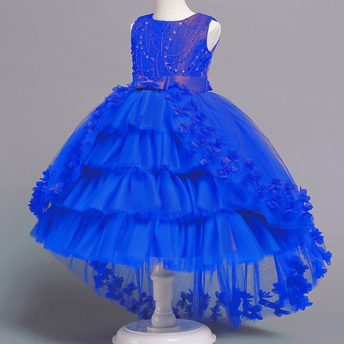 Kids Flower Girls Princess Bridesmaid Party Tulle Dress Pageant Prom Ball Gown - Picture 3 of 37