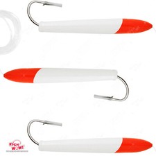 3pcs 6" Fishing Cedar Plugs Rig Tuna Mahi Trolling Wood Lure 10/0 hook Red white
