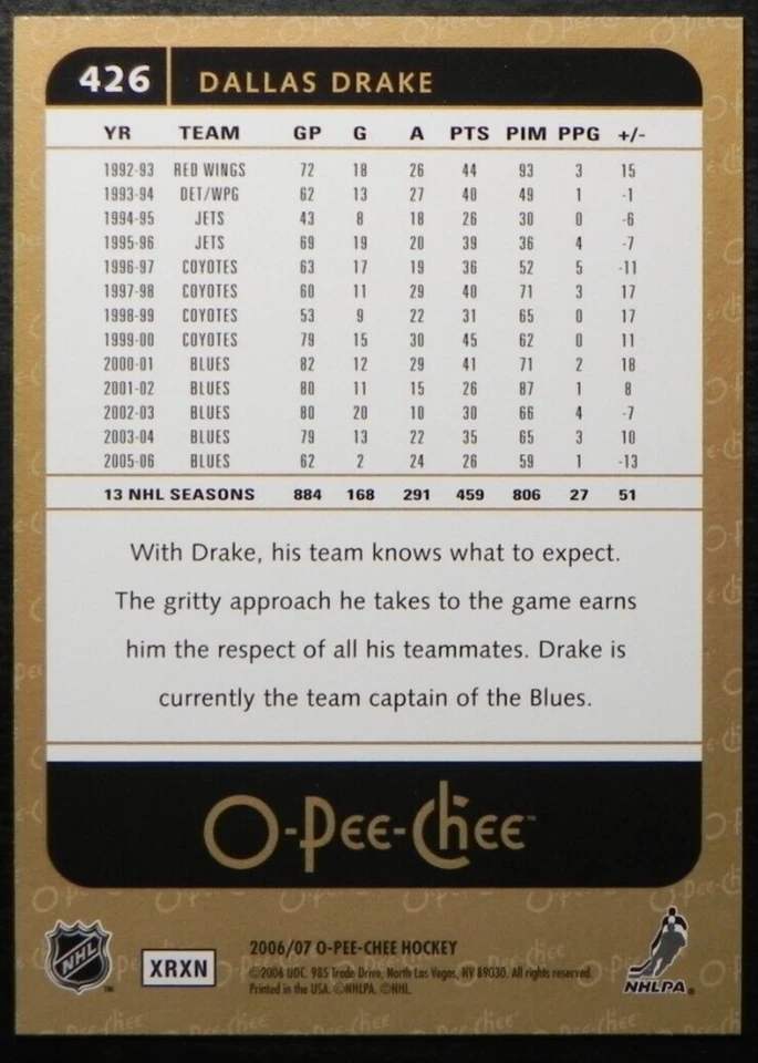 2006-07 06/07 O-Pee-Chee #426 Dallas Drake St. Louis Blues - Image 2 of 2