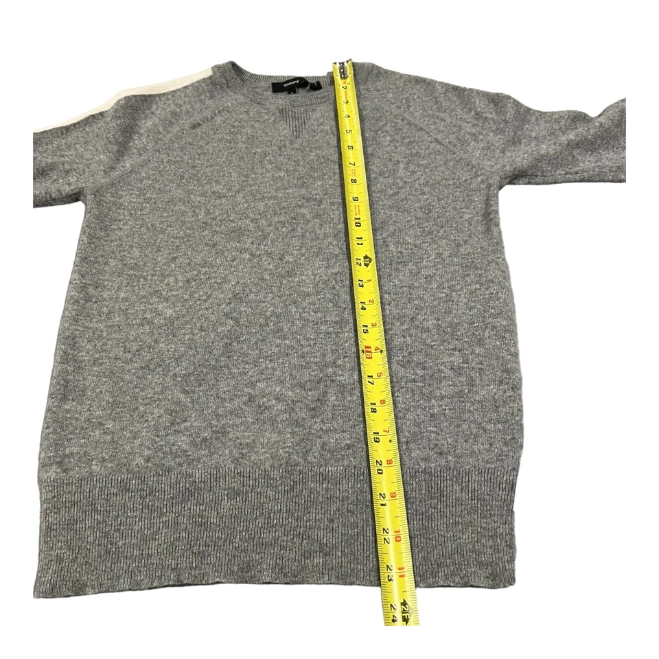 Theory Gray Athletic Stripe Crew Long Sleeve Cashmere Sweater Jumper Size P ECU - Image 3 of 4
