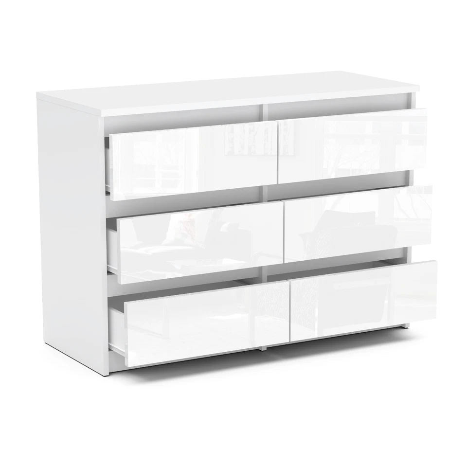 Kommode mit 6 Schubladen Sideboard Schubladenschrank Kleiderschrank Weiß Schwarz - Bild 3 von 4