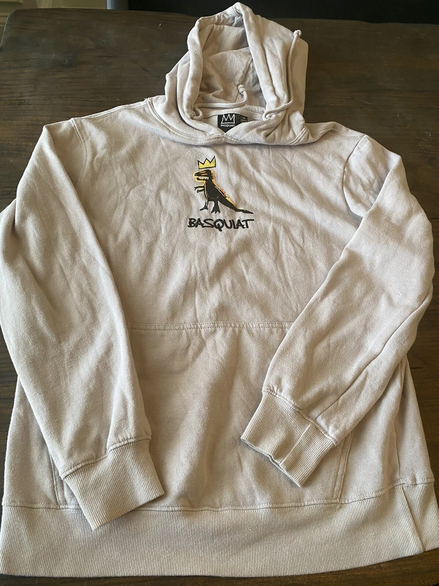 Jean Michel Basquiat Men s Small Hoodie T Rex Dinosaur Tan Graphic Sweatshirt