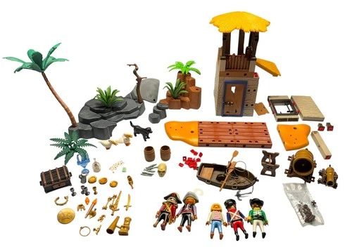 Large Lot of Vintage PLAYMOBIL 3938/3285 PIRATE LAGOON Parts: Fort, Pirates EUC