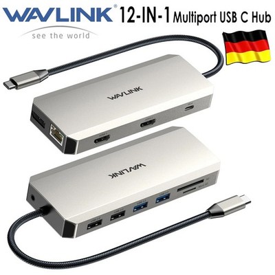 WAVLINK 12-in-1 USB-C Docking Station Triple Monitor 4K HDMI Dual DP für Laptop