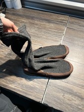 Acorn Slippers Men 10.5-11.5 Gray Wool Knit Leather Sole Fold Over Cozy