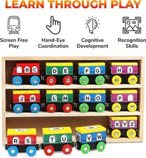 ABC Magnetic Wooden Train Cars 12 Piece Includes ABC and Number for Learning