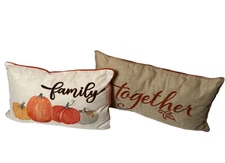 2 Fall Harvest Throw Accent Pillows Autumn Thanksgiving Décor Burlap