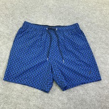 Nautica Swim Shorts Mens Medium Blue Geometric Print Drawstring Trunks Quick Dry