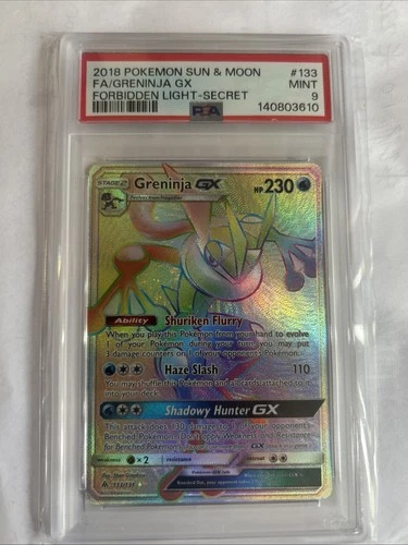 2018 POKEMON SUN & MOON FORBIDDEN LIGHT SECRET #133 FULL ART/GRENINJA GX PSA 9