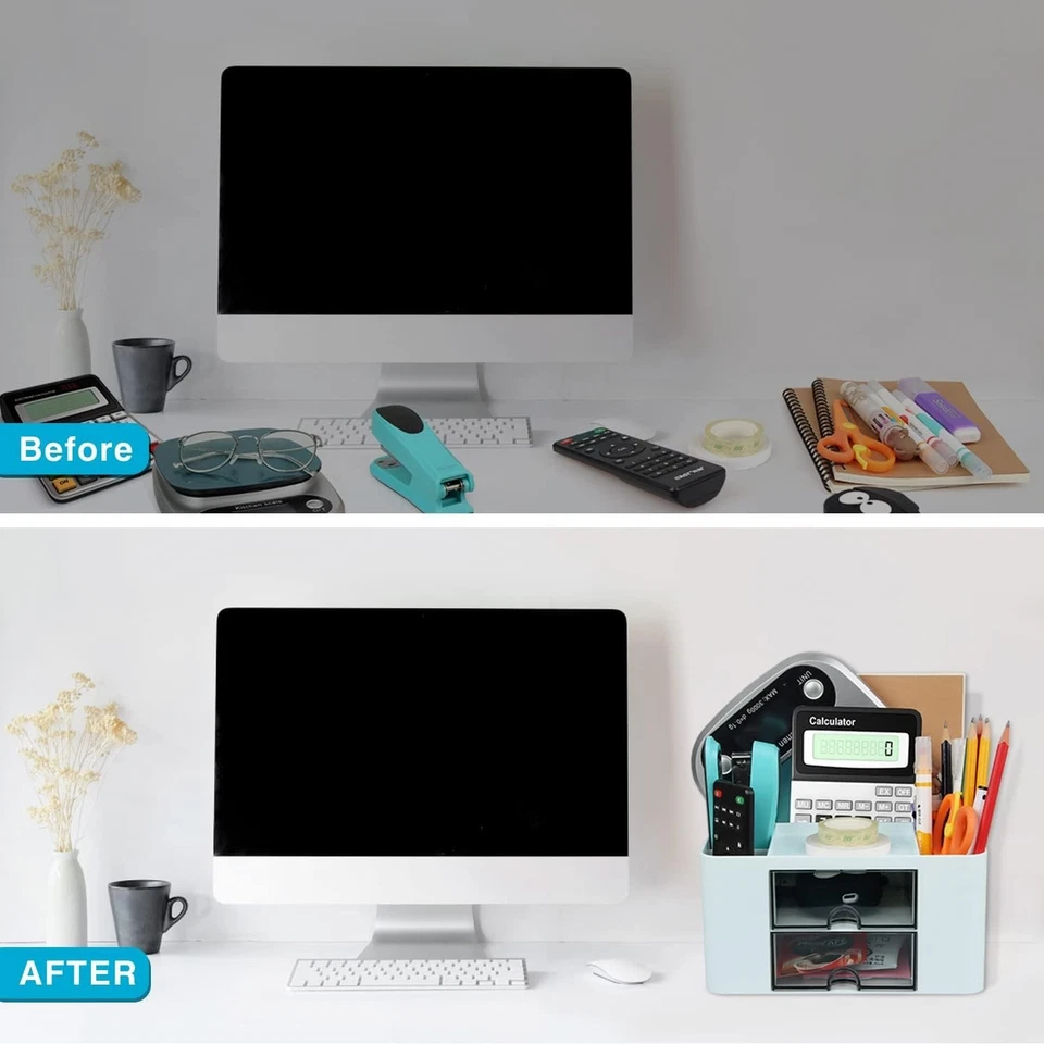 Schreibtisch Organizer mit 4 Fächern und 2 Schubladen – Büro Organizer für Stift - Bild 4 von 4