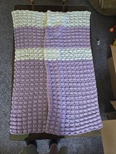 Crocheted Blanket Handmade Lap Throw Baby Blanket 44x45 Purple Periwinkle White