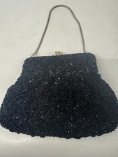 Vintage La Regale Black Beaded Evening Bag Hand Made In Hong Kong