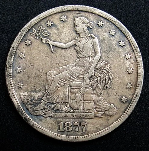 US Trade Dollar Dollar 1877S. Silver Crown.