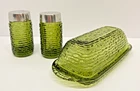 Vintage Anchor Hocking Soreno Avocado Salt & Pepper Shaker + Butter Dish-EXCL