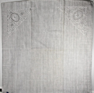 1 alter Kopfkissenbezug Paradekissen grobes Bauernleinen um 1900 Monogramm LG