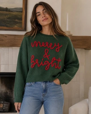 Queen Of Sparkles Green Holiday Merry And Bright Christmas Sweater Festive Cozy - Image 1 of 3
