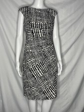 Lauren Ralph Lauren LRL Black White Abstract Ruched Sheath Dress Size 6 Stretch