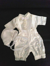Christening Outfit Baby Boy Satin Overalls Shirt Hat 0 - 6 Months Vintage