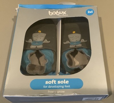 BOBUX Soft Sole Genuine Leather Toddler Shoe 2XL soft Sole Gray Robots