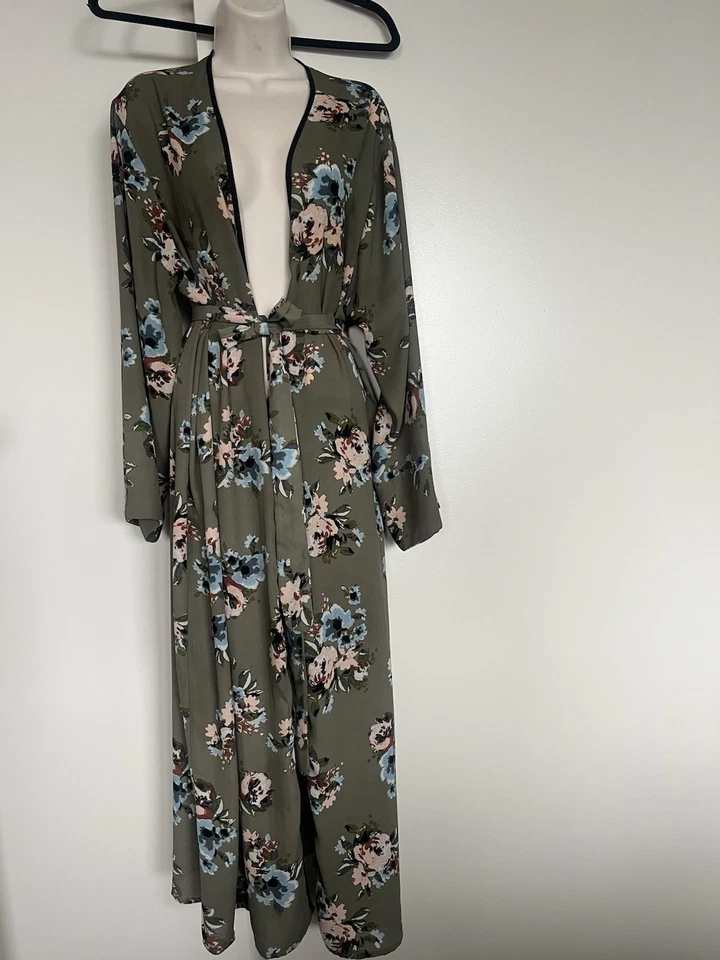 Casaco espanador boho verde fada floresta quimono floral com cinto tamanho 1X - Imagem 2 de 4