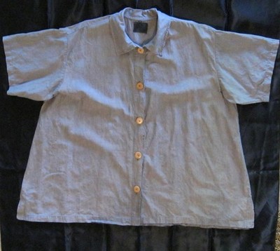 SZ 2 BARCLAY BLUEFISH VINTAGE 1980s BLUE FISH SS BLUE/GRAY LINEN TOP SIDE SLIT