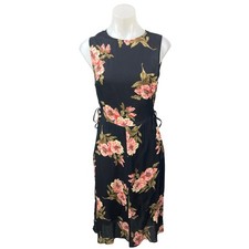 Reformation Camille Black Floral Sleeveless Lace Up Midi Fit & Flare Dress Sz 4