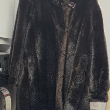 Brown Faux Fur Coat with Orange Lining Vintage Style