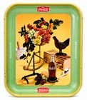 Vintage 1950's Serve Coca Cola Tin Tray Coke Rooster, Scale & Flower Design