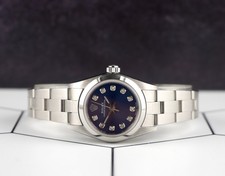 Rolex Oyster Perpetual 25mm Steel Dark Blue Diamond Smooth Oyster Watch 67180